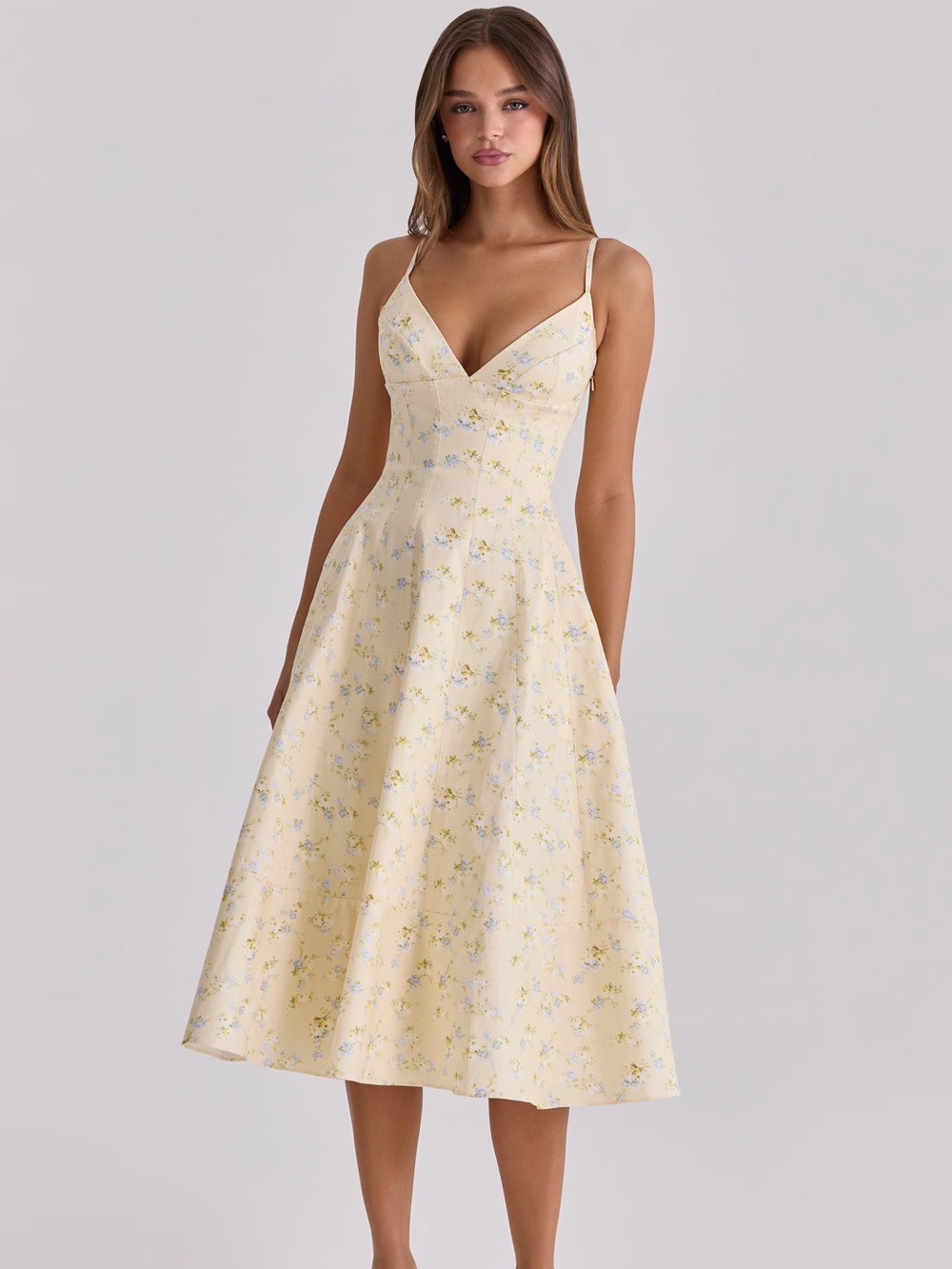 House of Cb MILLIE Lemon Floral Print Strappy Cotton Midi Sundress NWOT